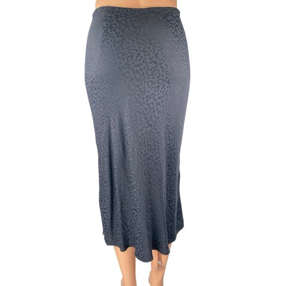 Madewell Black Leopard Jacquard Drawstring Flare Pencil Slip Midi Skirt Size 00 - Picture 3 of 5